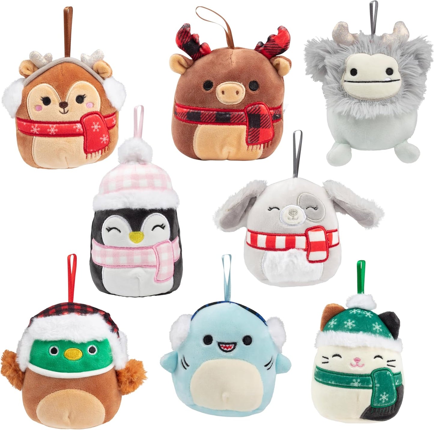 Squishmallows 4" Mini Plush Christmas Ornaments 8-Pack (Green Box Red Band)